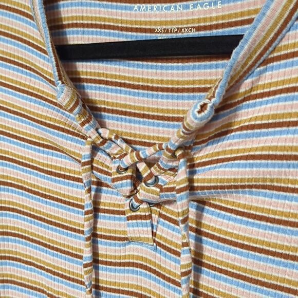 American Eagle Striped V Neck Blouse - Picture 2 of 6